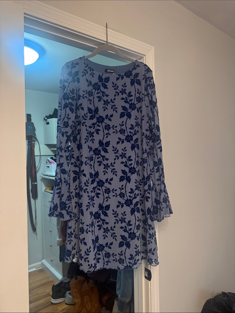 BTFBM Navy Floral Long-Sleeve Shift Dress